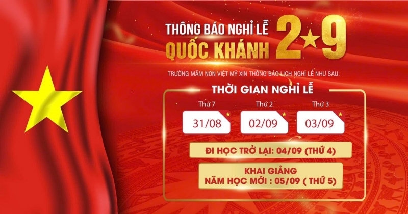 Thông báo lịch nghỉ lễ Quốc Khánh 2/9/2024