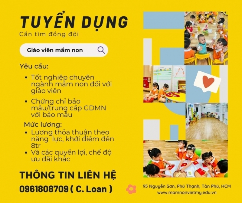 Tuyển dụng Giáo Viên và Bảo Mẫu 2022 - 2023